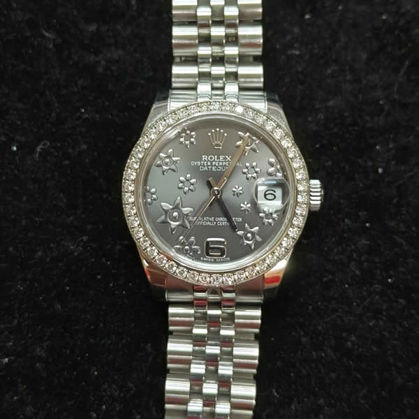 高價收購勞力士 178384 Rolex Datejust 31mm 灰黑花朵面盤鑽石圈女錶